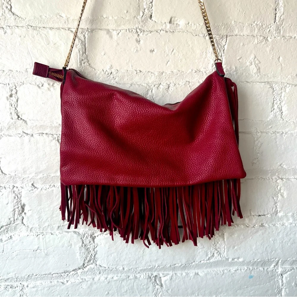 Fringe Burgundy Shoulder Bag - Picture 2 of 3